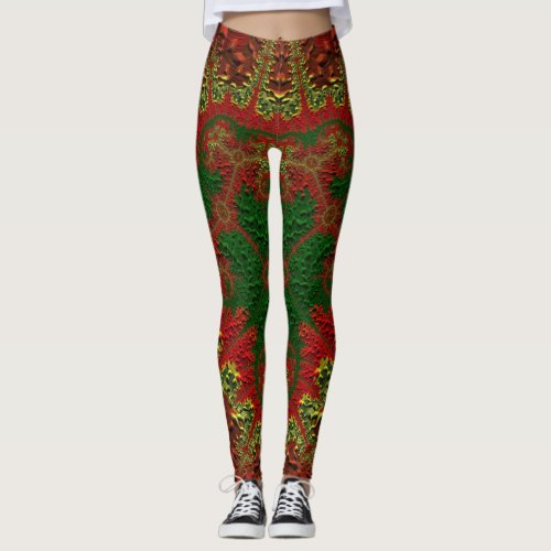 Leggings  Christmas Red Gold and Green
