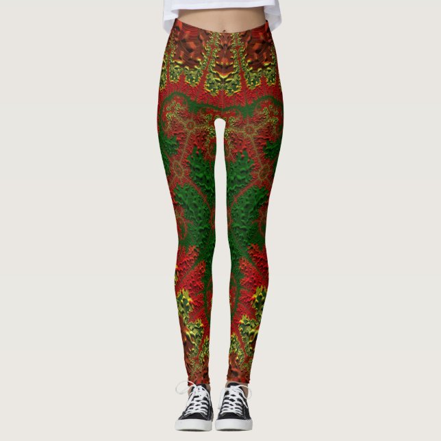 Leggings ~ Christmas Red Gold and Green (Front)