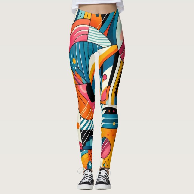 Leggings - Colorful Geometric Design, Art (Front)