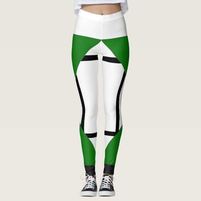Leggings Composition I Lozenges with 4 lines Green (Front)