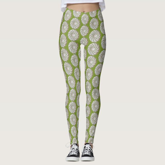 Leggings - Crocheted Spiral in Green on White (Front)