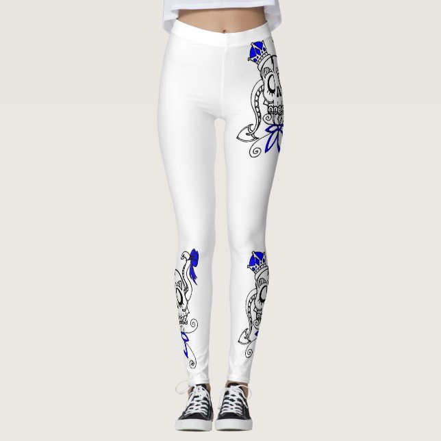 Leggings Exclusive design.Sculls with the blue bow (Front)