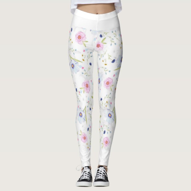 Leggings floral pattern black and white (Front)