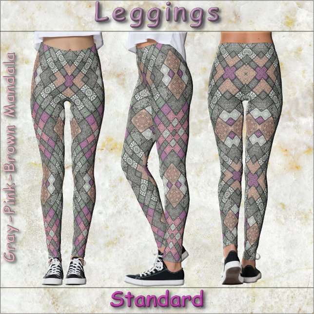 LEGGINGS - Gray-Pink-Brown Mandala Design (Creator Uploaded)