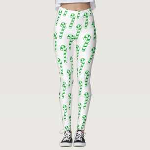 Leggings - Green Striped Candy Canes
