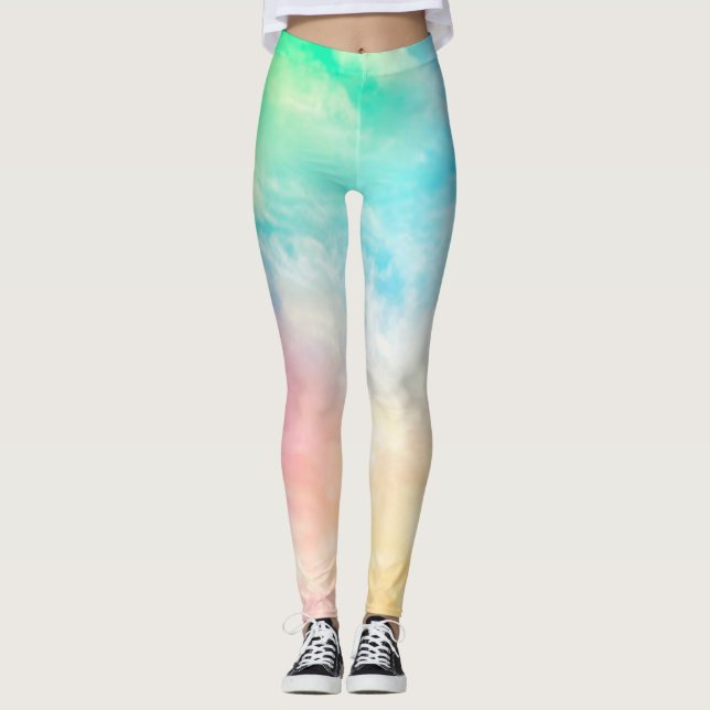 Leggings in multi colors with spandex/polyester. (Front)