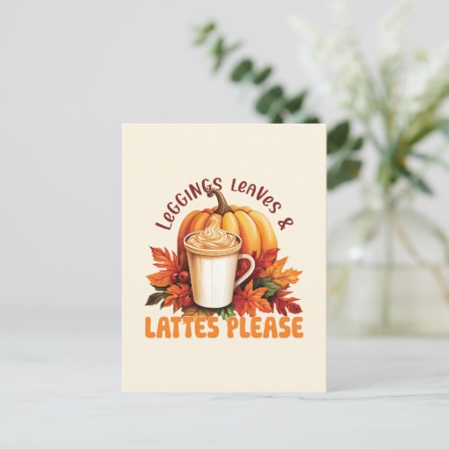 Leggings Leaves  Lattes Please Postcard
