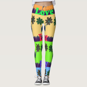 Leggings Love Eat Play Bonvely Colorful Floral Text Design