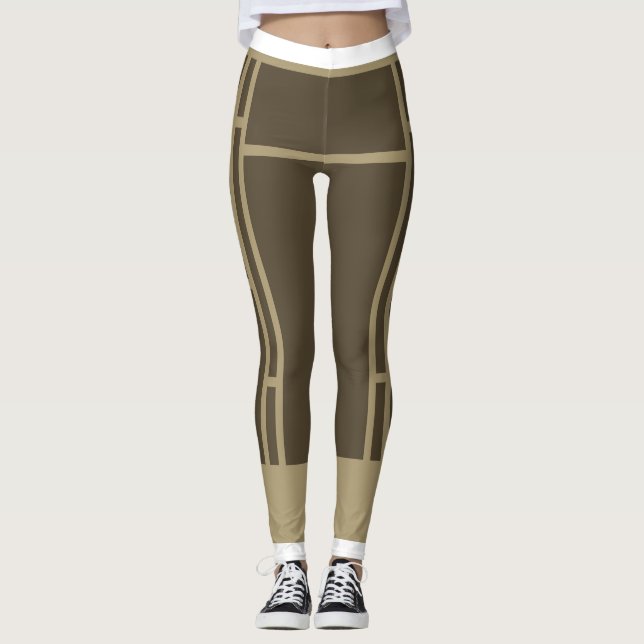 Leggings Mondrian Inspired Brown Beige 3 (Front)