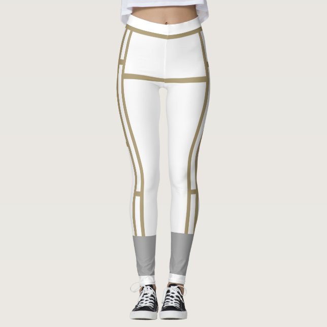 Leggings Mondrian Inspired White Beige 1 (Front)
