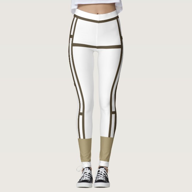 Leggings Mondrian Inspired White Brown 3 (Front)