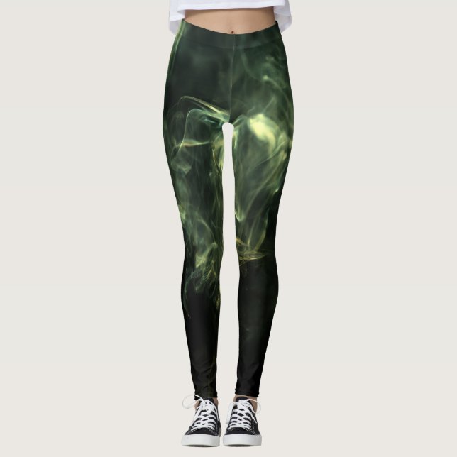 Leggings Neon Green Smoke Design set over Black (Front)