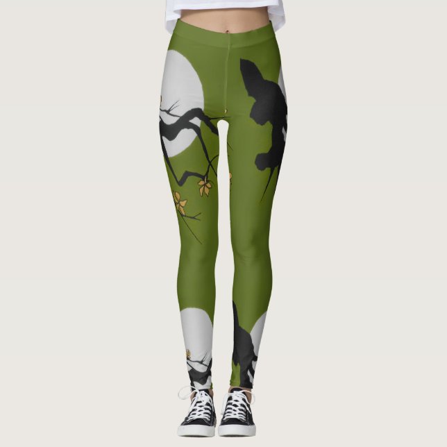 Leggings--Orig. Art Asian Branch/Green/Black/White Leggings (Front)