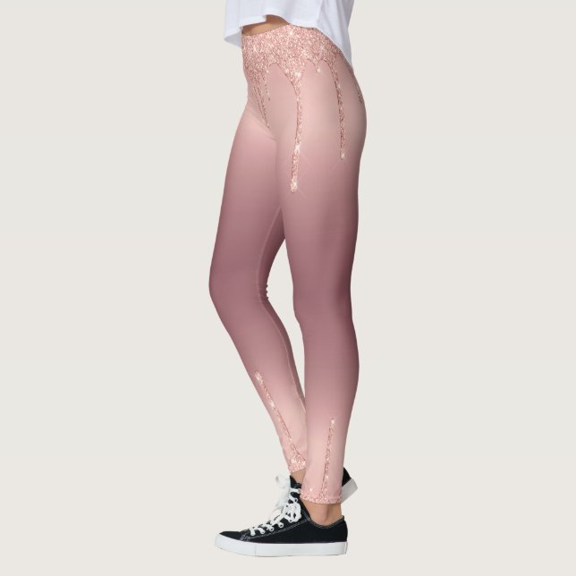 Leggings Rose Gold Blush Glitter Sparkle Drips (Left)