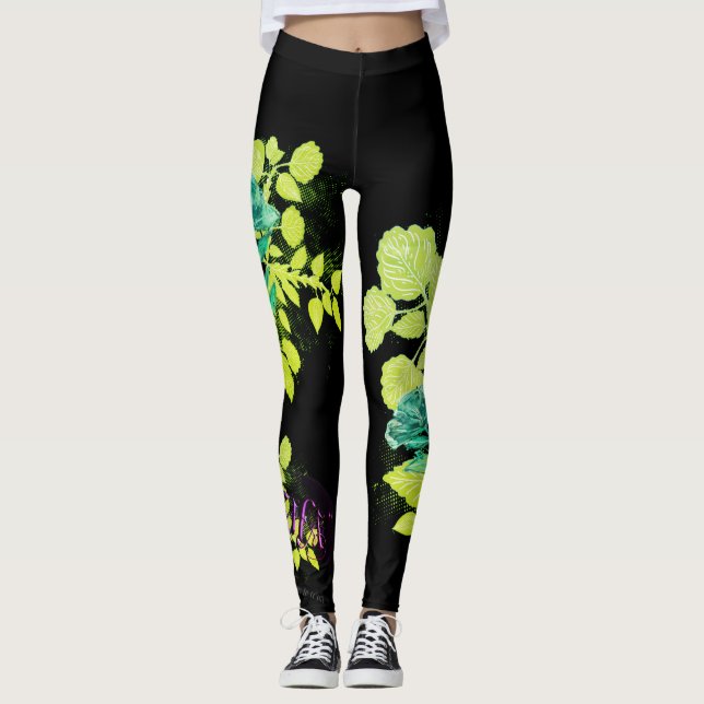 Leggings Vinta Geisha green Flowers (Front)