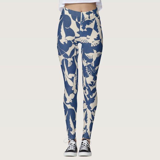 Leggings white and blue pigeons  (Front)