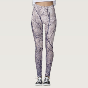 leggings with a winter image icicles tree limbs