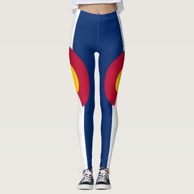 Twin Vision Colorado State Flag Leggings - Women's High Rise Yoga Pants, Medium Black