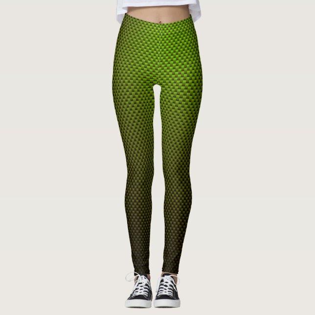 Leggings with green black carbon fiber pattern (Front)