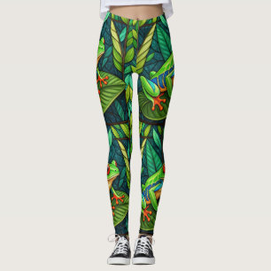 Leggings with vibrant green leaves and colorful