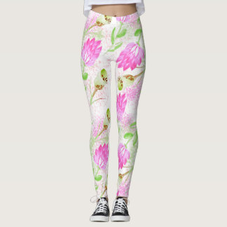 leggings with watercolor pink flowers and leaves
