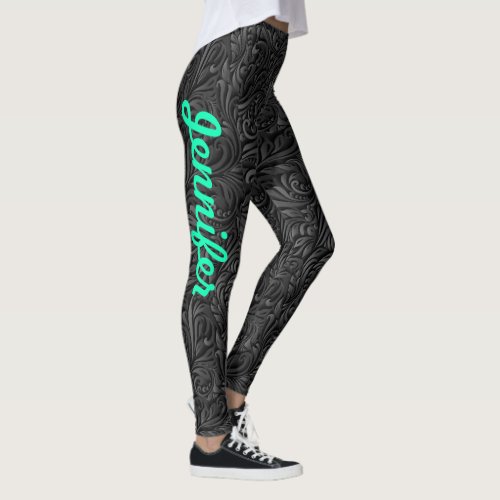 Leggings YOUR NAME Black Paisley Exercise Pants