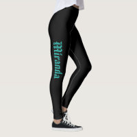 Leggings Your Name Black Turquoise Script