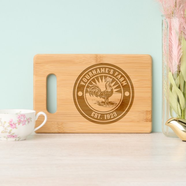 Leghorn Rooster Engraved Cutting Board (Upright)