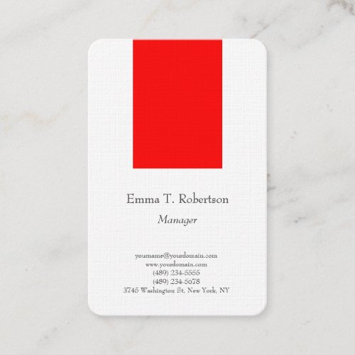 Legible trendy plain simple minimalist red white business card