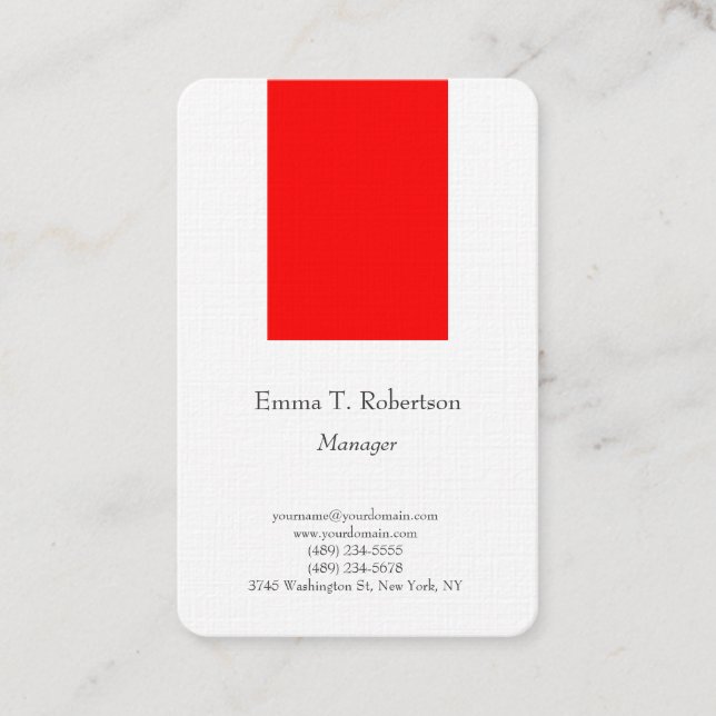Legible trendy plain simple minimalist red white business card (Front)