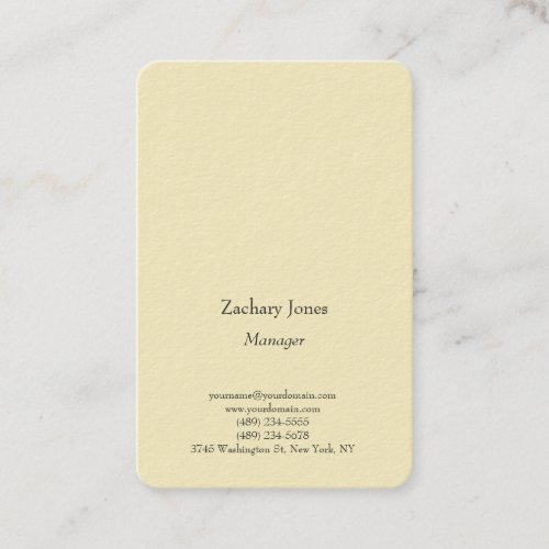 Legible trendy plain simple minimalist yellow business card