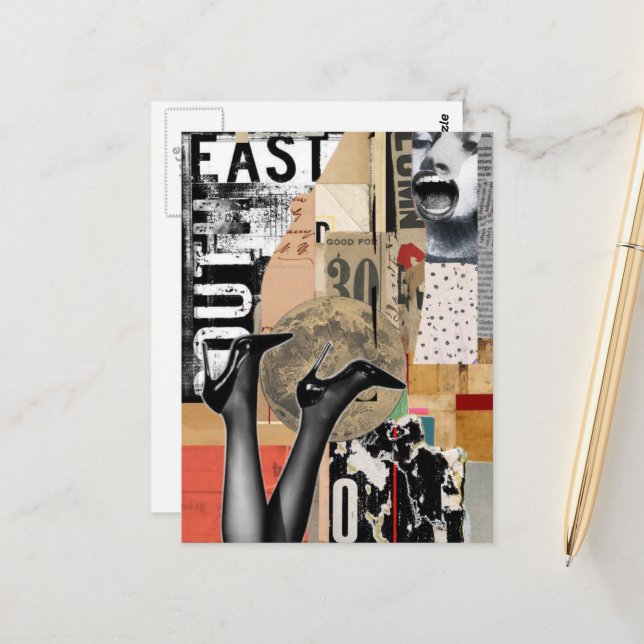 Legs Abstract Mixed Media Collage Postcard (Front/Back In Situ)