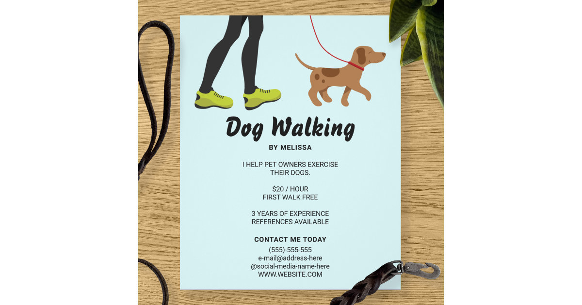 Legs And A Cute Brown Dog Dog Walking Business Flyer Zazzle