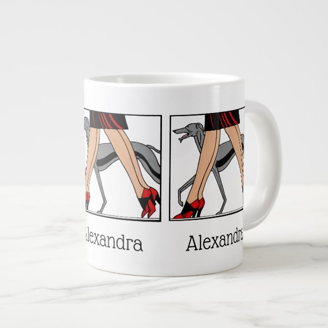 Legs Art Deco Women Greyhound Whippet Dog R Giant Coffee Mug (Front Right)