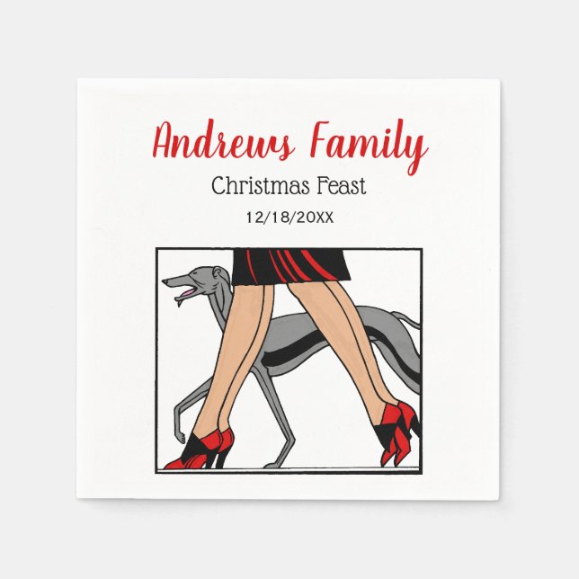 Legs Art Deco Women Greyhound Whippet Dog R Paper Napkins (Front)