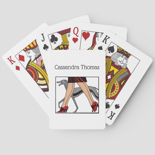 Legs Art Deco Women Greyhound Whippet Dog R Poker Cards (Back)