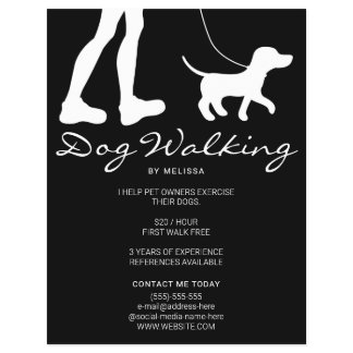 Legs & Dog Silhouette On Black Dog Walker Business Flyer
