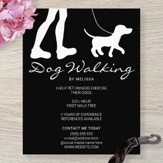 Legs & Dog Silhouette On Black Dog Walker Business Flyer