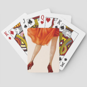 Legs Man Cave Red Dress stockings High Heels Gift Poker Cards