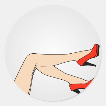 Legs Of A Woman Wearing Red Stilettos Classic Round Sticker by ShawlinMohd at Zazzle