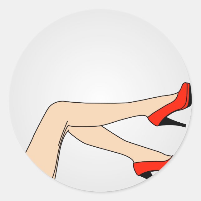 Legs of a woman wearing red stilettos classic round sticker (Front)