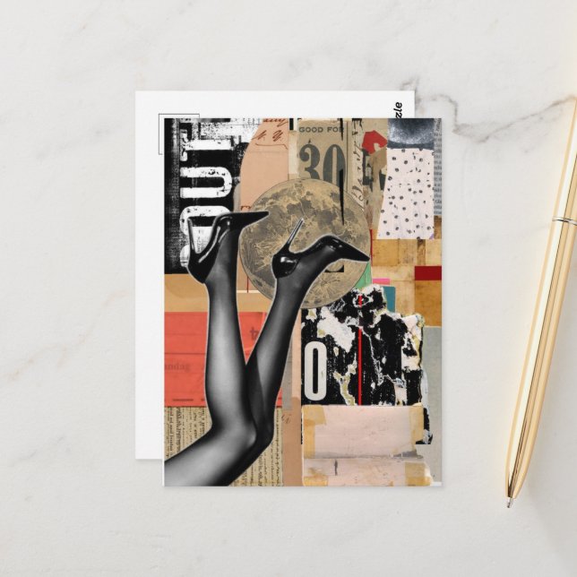 Legs Retro Mixed Media Collage Postcard (Front/Back In Situ)