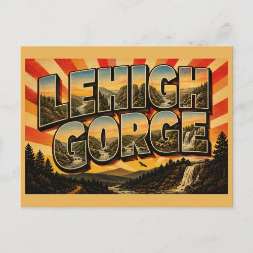 Lehigh Gorge PA River Waterfall Forest Art Postcard