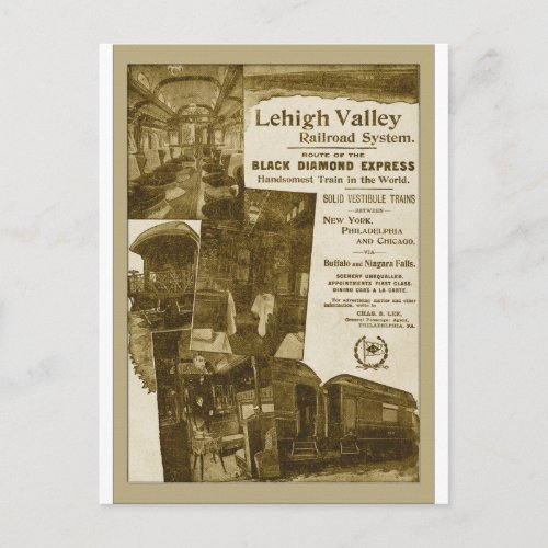 Lehigh Valley Railroad 1897 Vintage Train Poster Postcard
