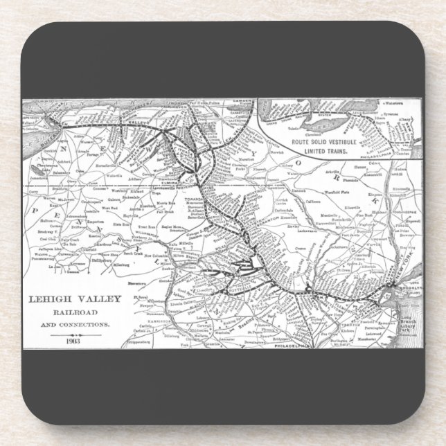 Lehigh Valley Railroad Map 1903 Drink Coaster (Front)