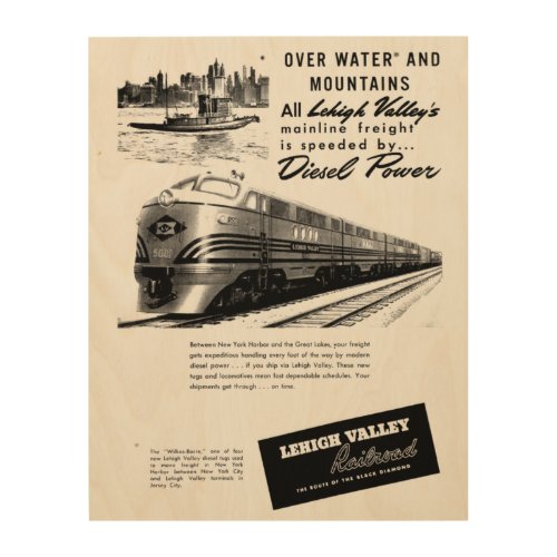 Lehigh Valley Railroad New Diesel Power 1950 Wood  Wood Wall Art