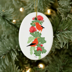 Lehua and Iiwi Christmas Ornament