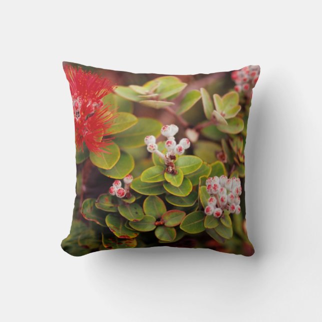Lehua Blossoms In Hawaii Volcanoes Throw Pillow (Front)