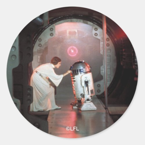 Leia and R2_D2 Secret Message Scene Classic Round Sticker