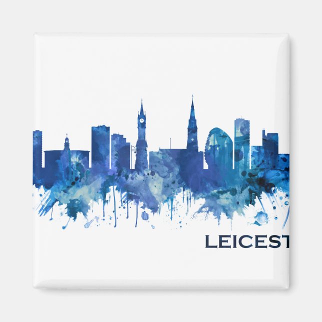 Leicester England Skyline Blue Magnet (Front)